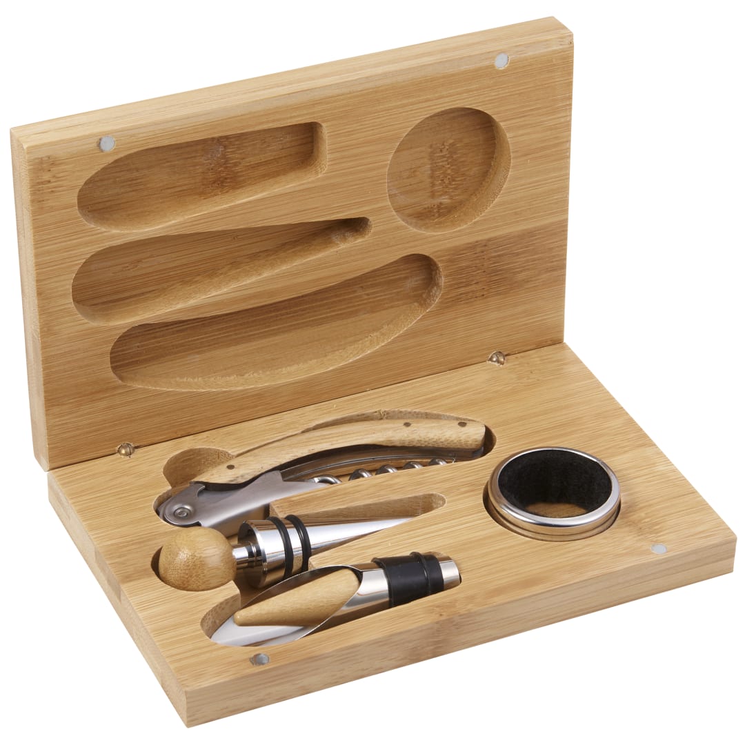 4 Piece Bamboo Wine Gift Set - 1033-80 Natural