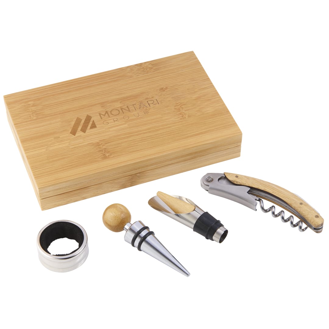 4 Piece Bamboo Wine Gift Set - 1033-80 Natural
