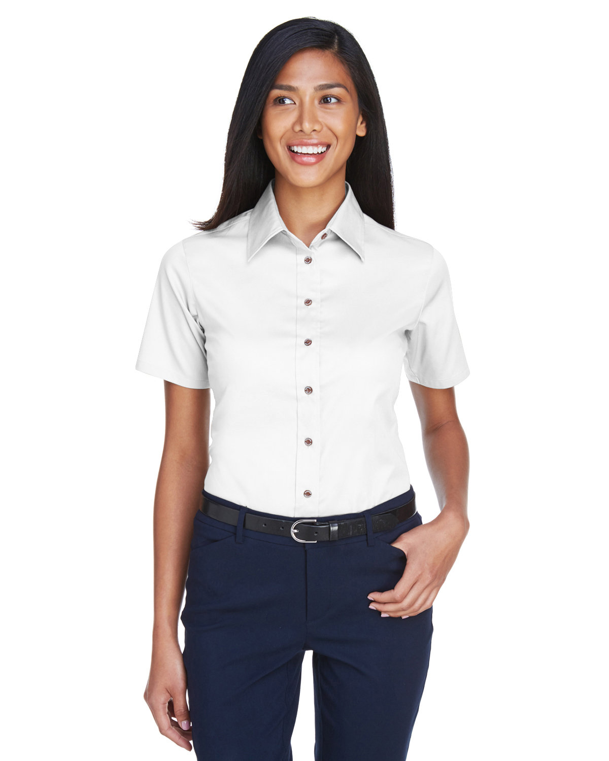 Ladies' Easy Blend™ Short-Sleeve Twill Shirt with Stain-Release - M500SW