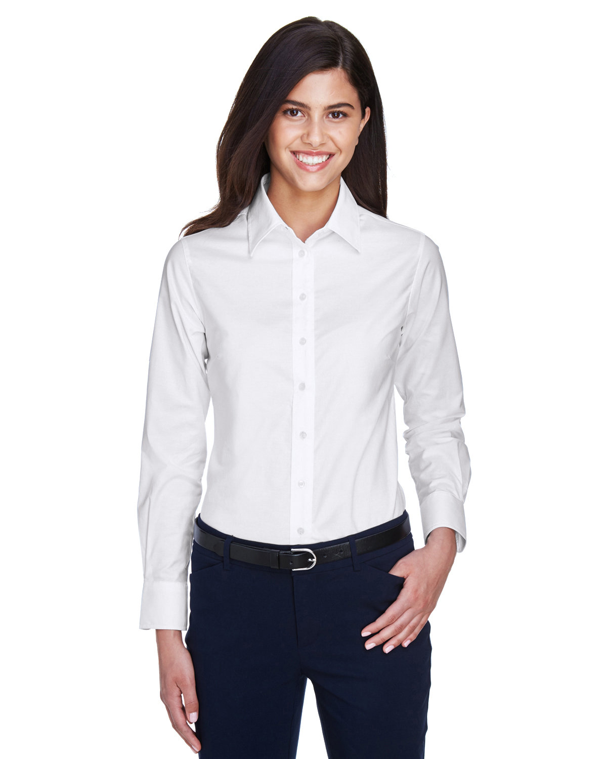 Ladies' Long-Sleeve Oxford with Stain-Release - M600W