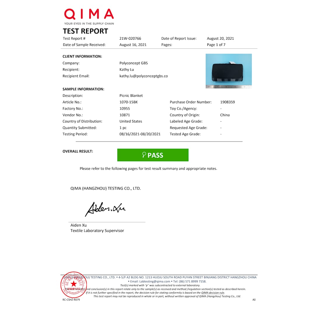 Padded Water-Resistant Fleece Picnic Blanket - 1070-15 Black