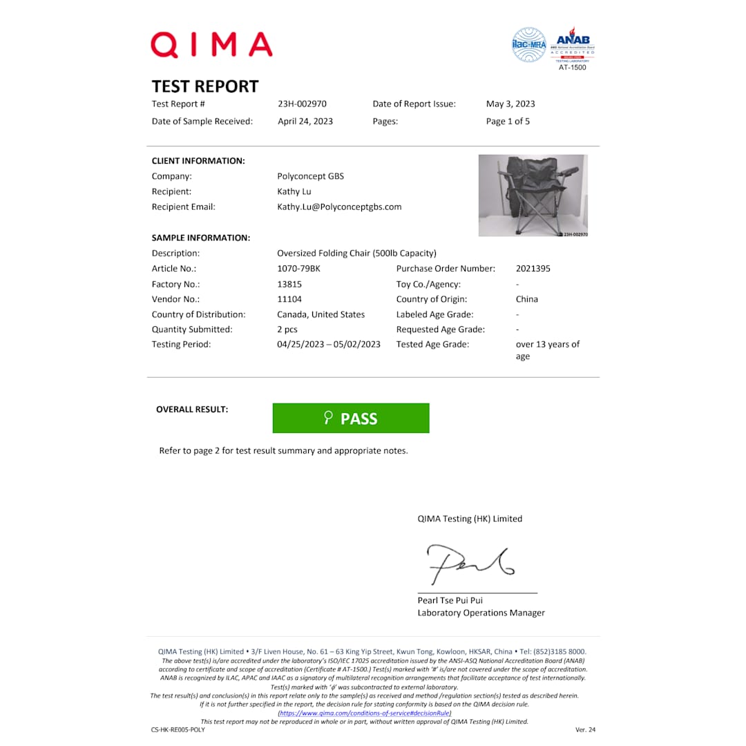 Oversized Folding Chair (500lb Capacity) - 1070-79 Black